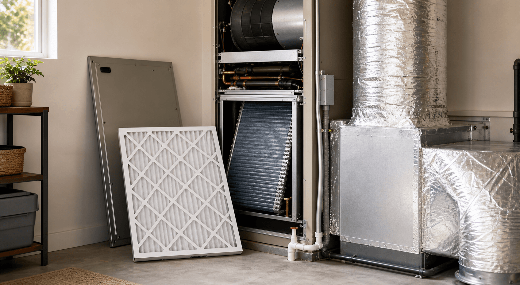 Indoor HVAC maintenance setup with filter and air handler components for Sherman Oaks homes